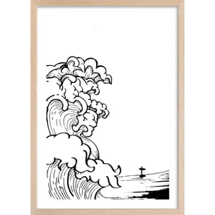 Poster shore break Affiche + cadre en bois - Chêne