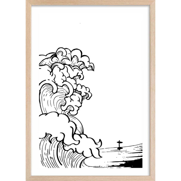 Poster shore break Affiche + cadre en bois - Chêne