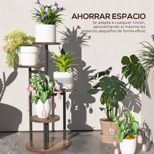 Estantería para Plantas de 5 Niveles Soporte para Plantas de Madera y Acero con 5 Estantes Redondos Soporte para Macetas para Interior y Exterior 43x43x70 cm Carbonizado