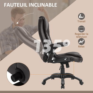 Fauteuil de bureau direction pivotant massant chauffant électrique revêtement synthétique chocolat