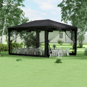 Carpa de Jardín 4x3 m Cenador Desmontable Exterior con 4 Mosquiteras Laterales 2 Puertas con Cremallera y 8 Orificios de Drenaje para Terraza Patio Playa Gris Oscuro