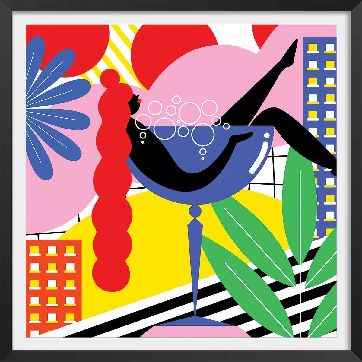 Affiche cocktail farniente Affiche + cadre en bois - Noir