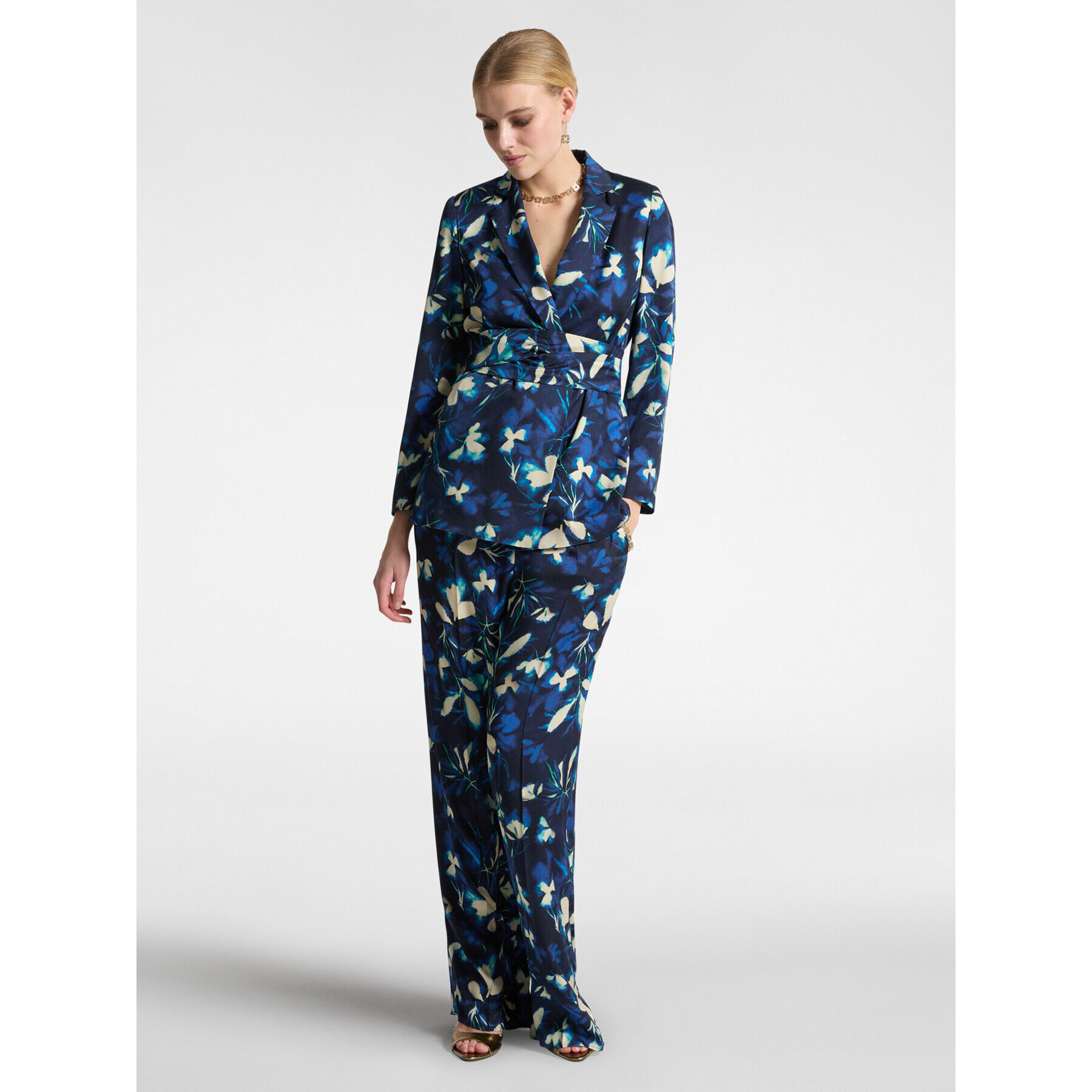 Elena Mirò - Giacca elegante stampata con cintura - Blu