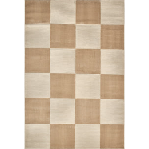 BIANCA - Tapis motif carreaux en relief crème et beige