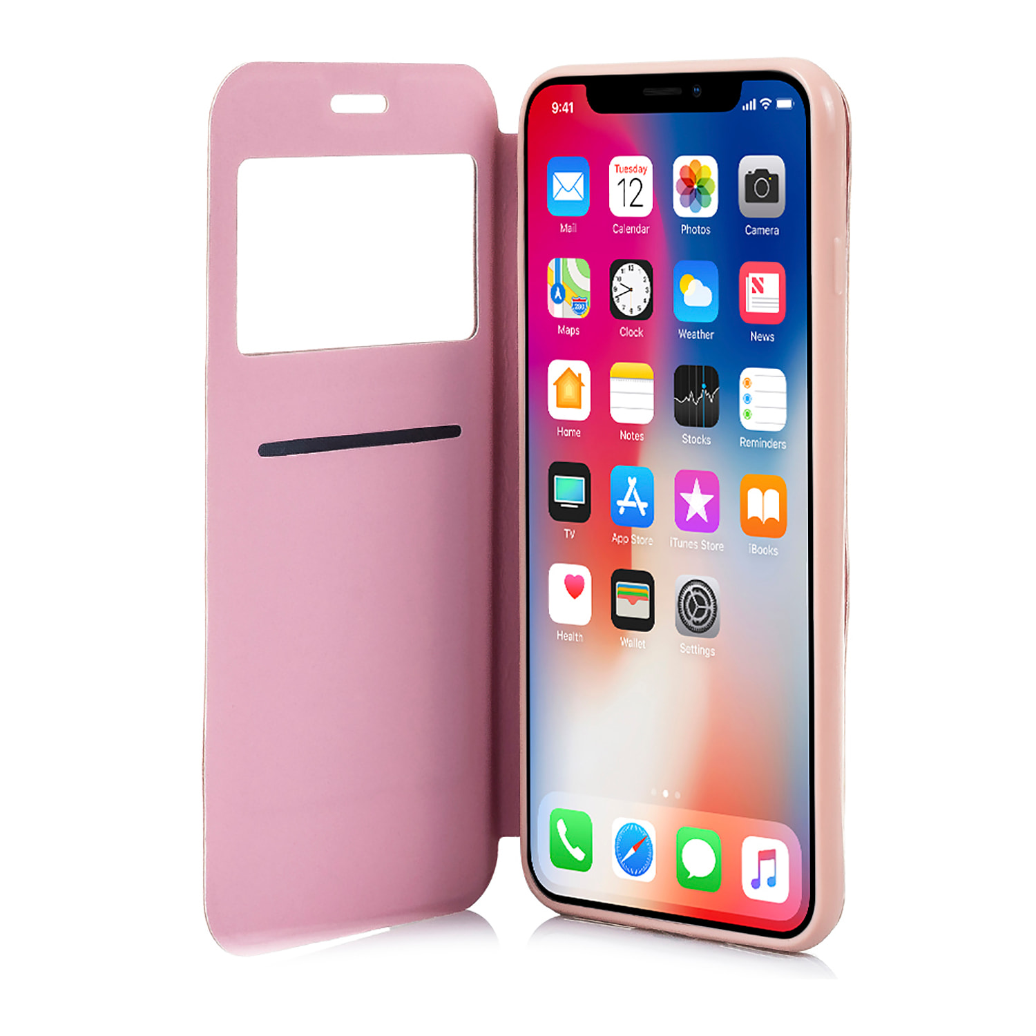 DAM CUSTODIA A LIBRO CON CHIUSURA MAGNETICA A FINESTRA IPHONE X 7x2x14 Cm. Colore: oro rosa