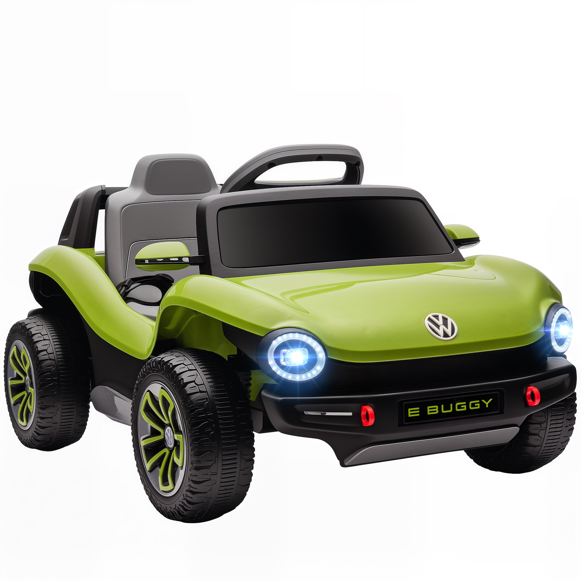 Coche Eléctrico para Niños de +3 Años, Volkswagen E-Buggy, Coche de Batería 12V, con Mando a Distancia 2,4 G, Ruedas con Suspensión, Faros LED, Música, USB, Motor Doble, Verde
