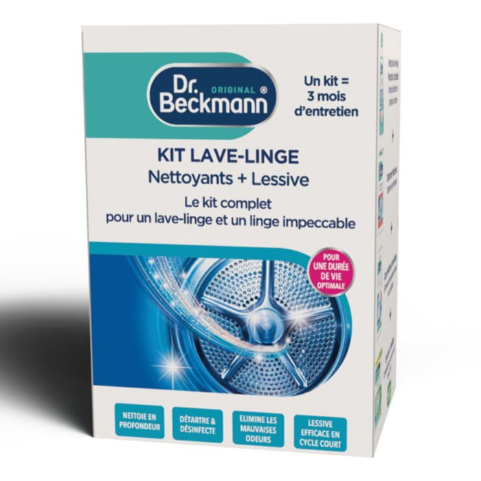 KIT DR BECKMANN pour lave-linge + lessive - nettoyant, détartrant, caps fraîcheur & lessive en feuilles