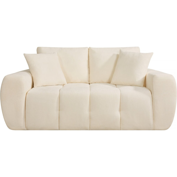 Canapé droit en tissu style bubble "Léonie" - 2 places - Beige