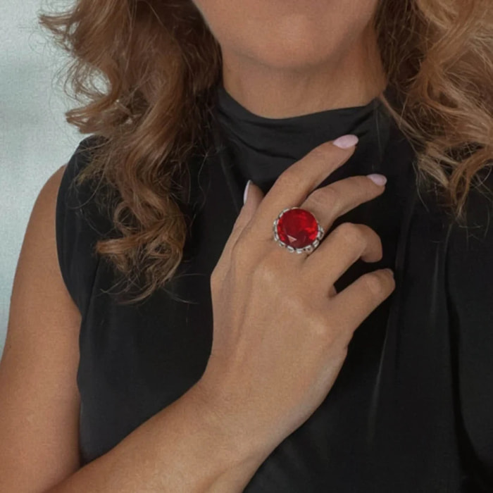 Anillo solitario Daiya plata cristal rojo T15