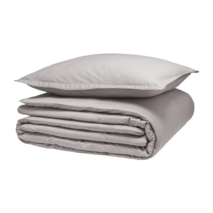 Parure de lit unie en satin de coton bio, taies carrées, TEOPHILE, Beige Lune