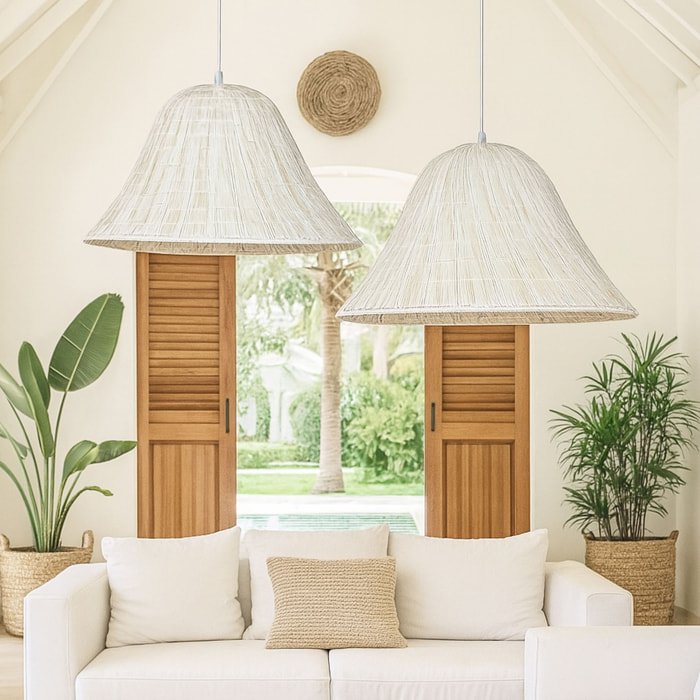 Suspension en feuilles de palmier blanche 40cm MAA