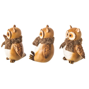 J-Line Hibou foulard - polyrésine - beige/marron - large - assortiment de 3