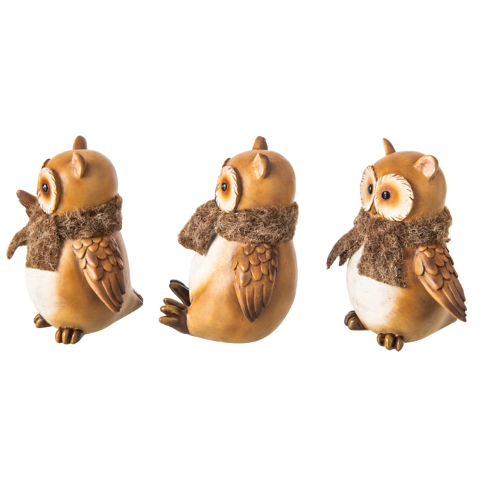 J-Line Hibou foulard - polyrésine - beige/marron - large - assortiment de 3