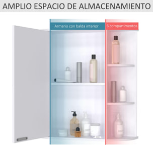 HOMCOM Armario de Baño con Espejo Mueble Colgante de Aseo con 1 Puerta 2 Estantes Interiores y 6 Estantes Laterales para Salón Cocina Dormitorio 66x17x63 cm Blanco