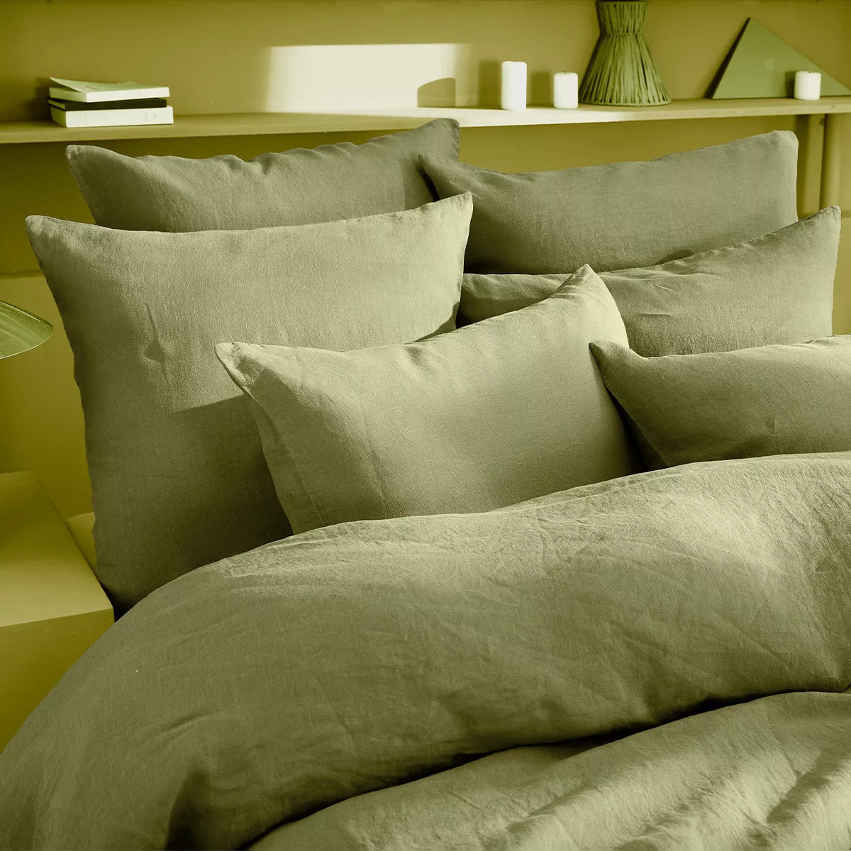 Housse de couette pur lin lavé 165 g/m² uni vert Le lin lave cedre