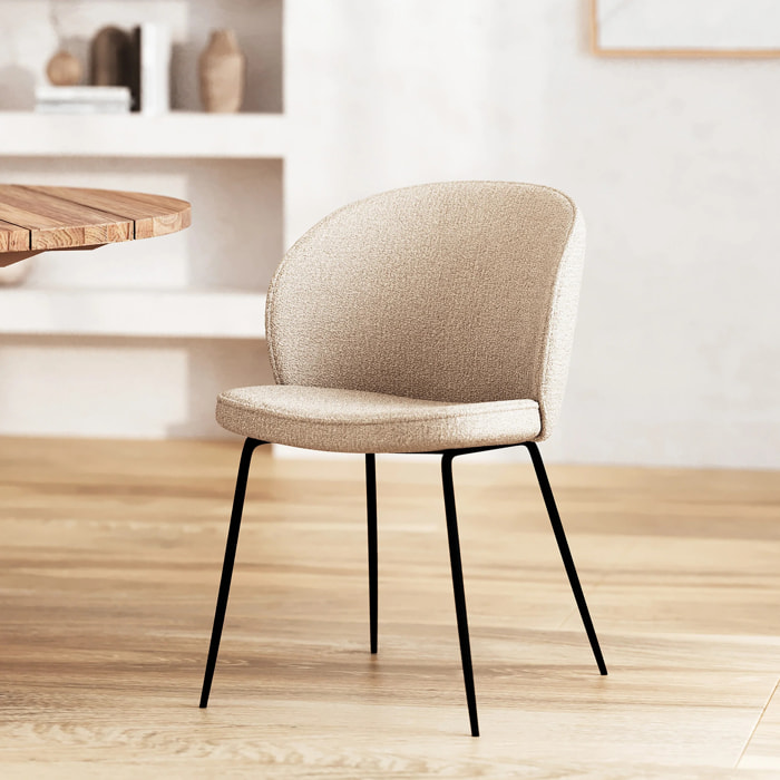 Chaise en tissu bouclé beige et pieds en métal - Groom