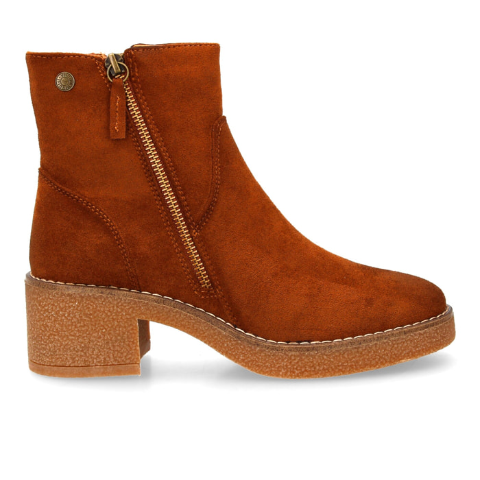 Botín de tacón medio mujer con cremallera decorativa