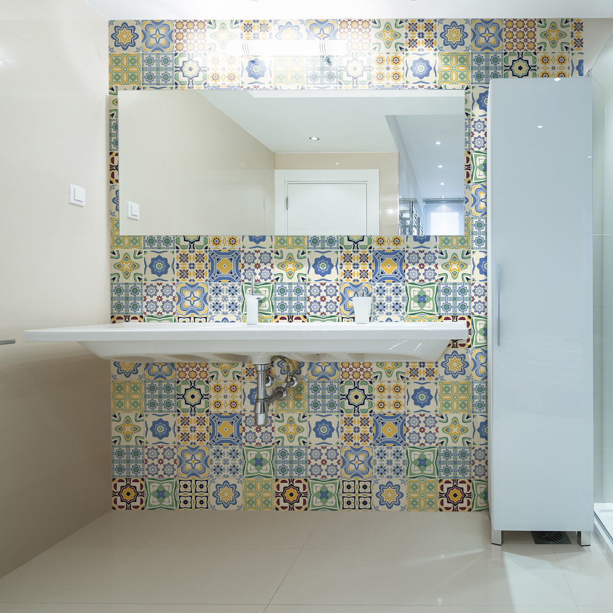 Stickers muraux - Sticker Mural Carrelage adhésif Cuisine Salle de Bain - 60 STICKERS CARREAUX DE CIMENT AZULEJOS SYLVIO