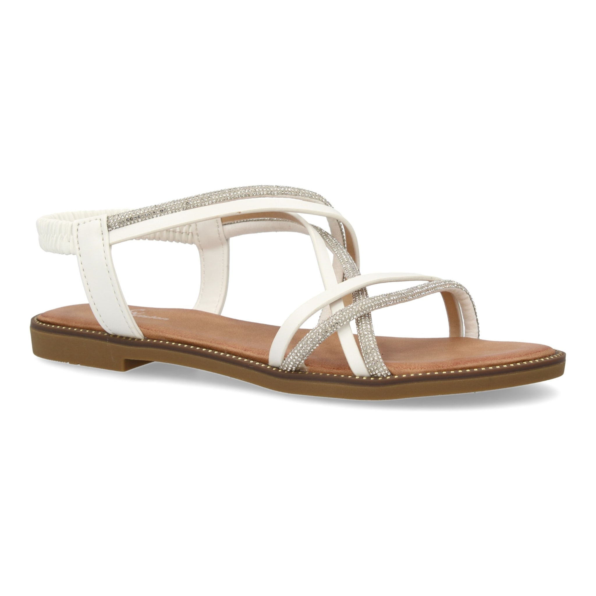 Sandalias planas para mujer, comodas elegantes con brillantes, diseño moderno