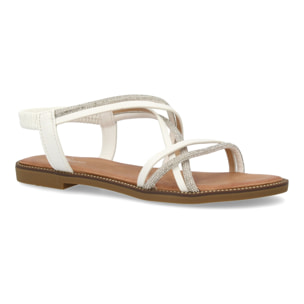 Sandalias planas para mujer, comodas elegantes con brillantes, diseño moderno