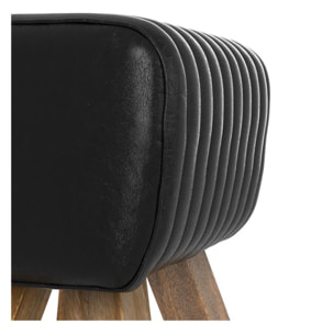Tabouret en cuir noir et bois de manguier - Morena
