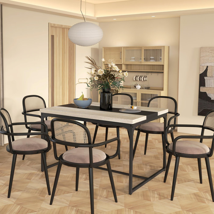 Table salle à manger 6 places - style industriel - dim. 120L x 89l x 75,5H cm - métal noir aspect bois