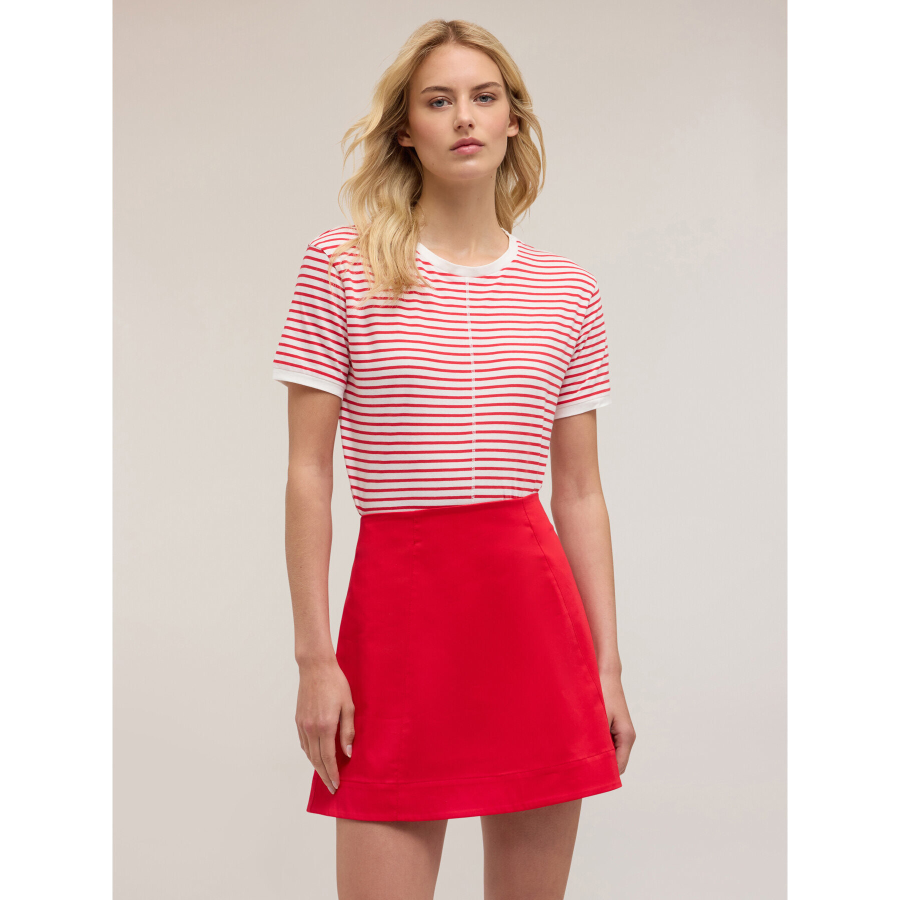 Motivi - T-shirt in cotone a righe - Rosso