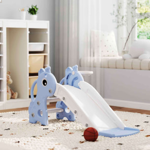 Toboggan enfant design girafon - panier de basket-ball intégré - ballon, pompe inclus - plastique bleu blanc