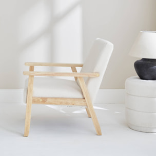 Fauteuil scandinave en bois et tissu bouclette. Isak. L 64 x P 69.5 x H 73cm