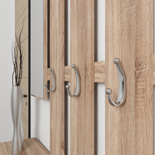 Mobile Belem Mobiletto da Ingresso con Scarpiera Appendiabiti e Specchio Arredo Arredamento Corridoio Entratina 97 x 35 x 25 cm (Bianco e Quercia)