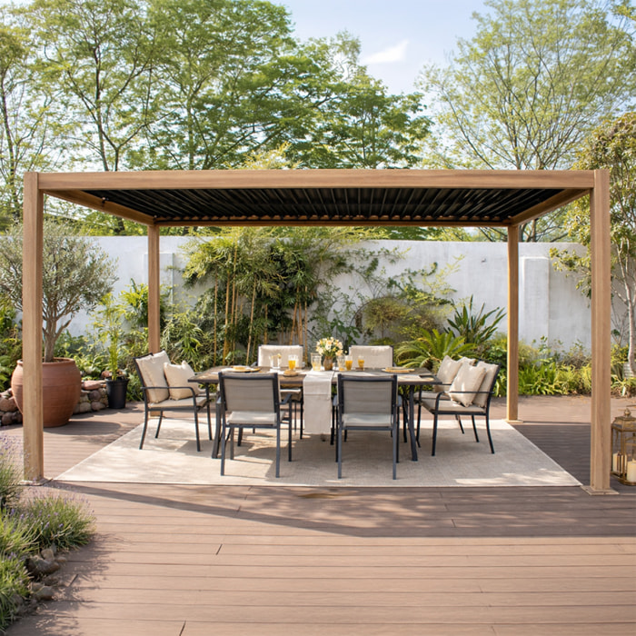 Pergola bioclimatique structure et lames orientables en aluminium effet bois 4x3m SOPRON