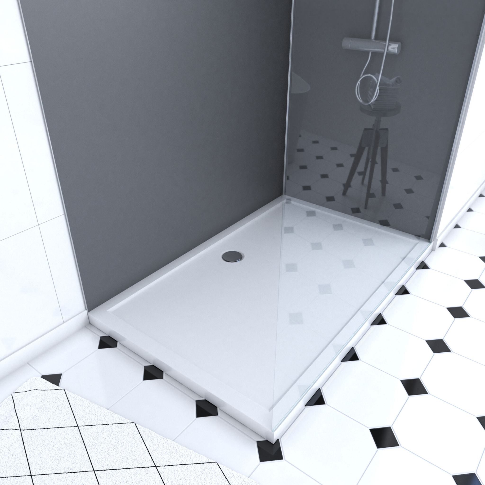 Pack Douche a l'Italienne 90x120 - Kit Panneaux Muraux Gris/Chrome + Receveur + Paroi 8 mm