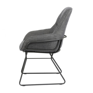 Fauteuil tissu gris avec accoudoirs et pieds luge métal noir - OSLO