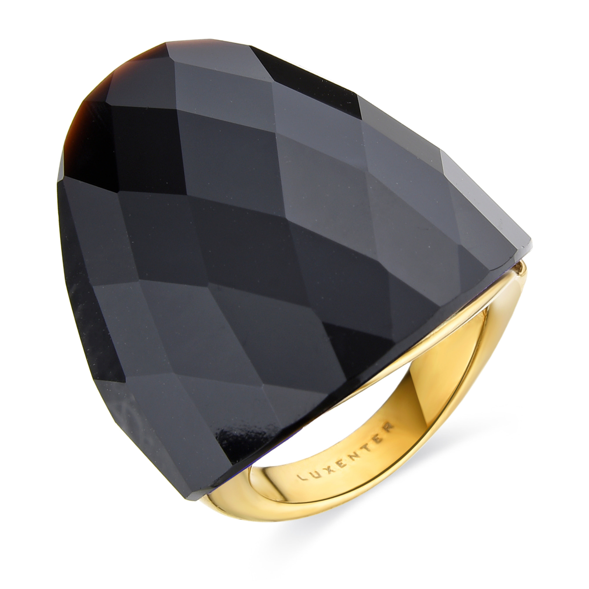 Anillo de Cuarzo Hidrotermal Onix acabado en oro amarillo de 18K
