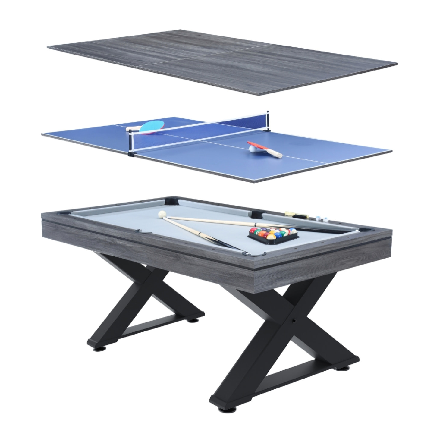 Table multi-jeux, ping-pong et billard en bois gris ARIZONA