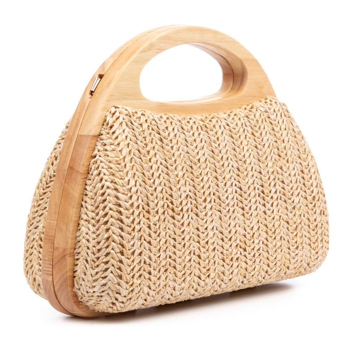 Bella Bolso bandolera Mujer. Fabricado en madera natural y paja trenzada.