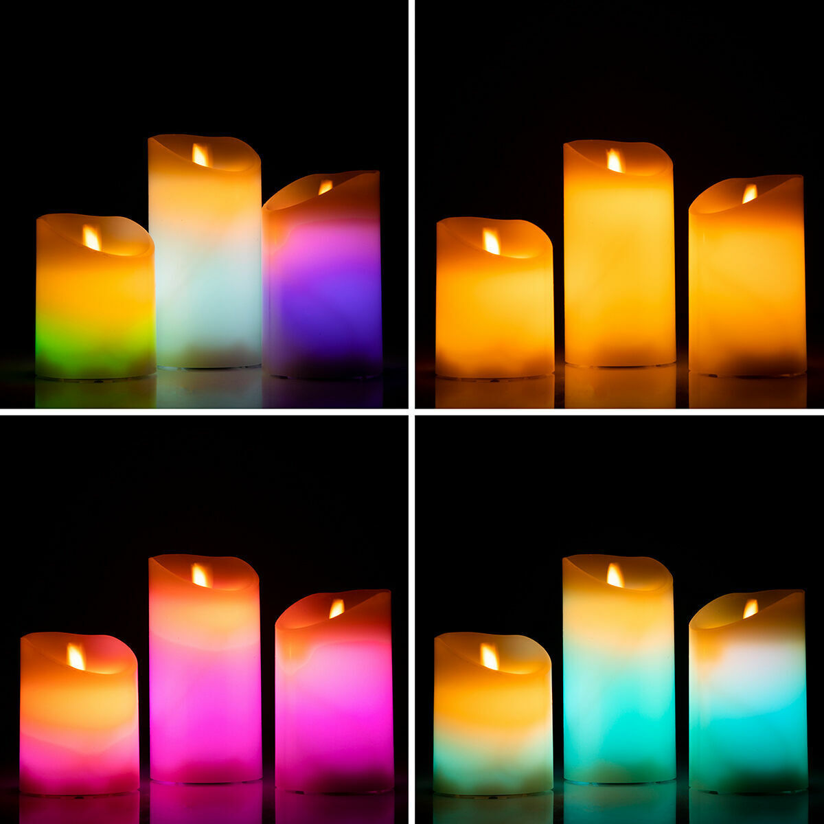 Velas LED Multicolor Efecto Llama con Mando Lendles InnovaGoods 3 Unidades