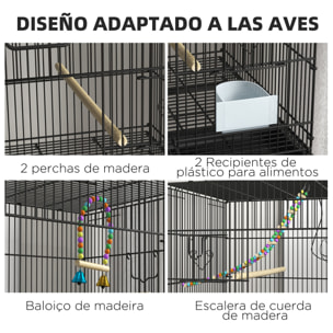 Jaula para Pájaros 77x46x164 cm Jaula Metálica para Aves con Bandeja Extraíble Perchas Comederos para Periquitos Canarios Negro