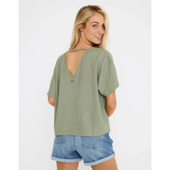 Blusa Manga Corta Lino Caqui - Casilda