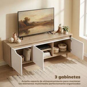 Mueble de TV, Mesa de TV para Salón, con 3 Puertas, para Televisión de 55 Pulgadas, Estilo Moderno, 120x35x45,5 cm, Roble y Blanco