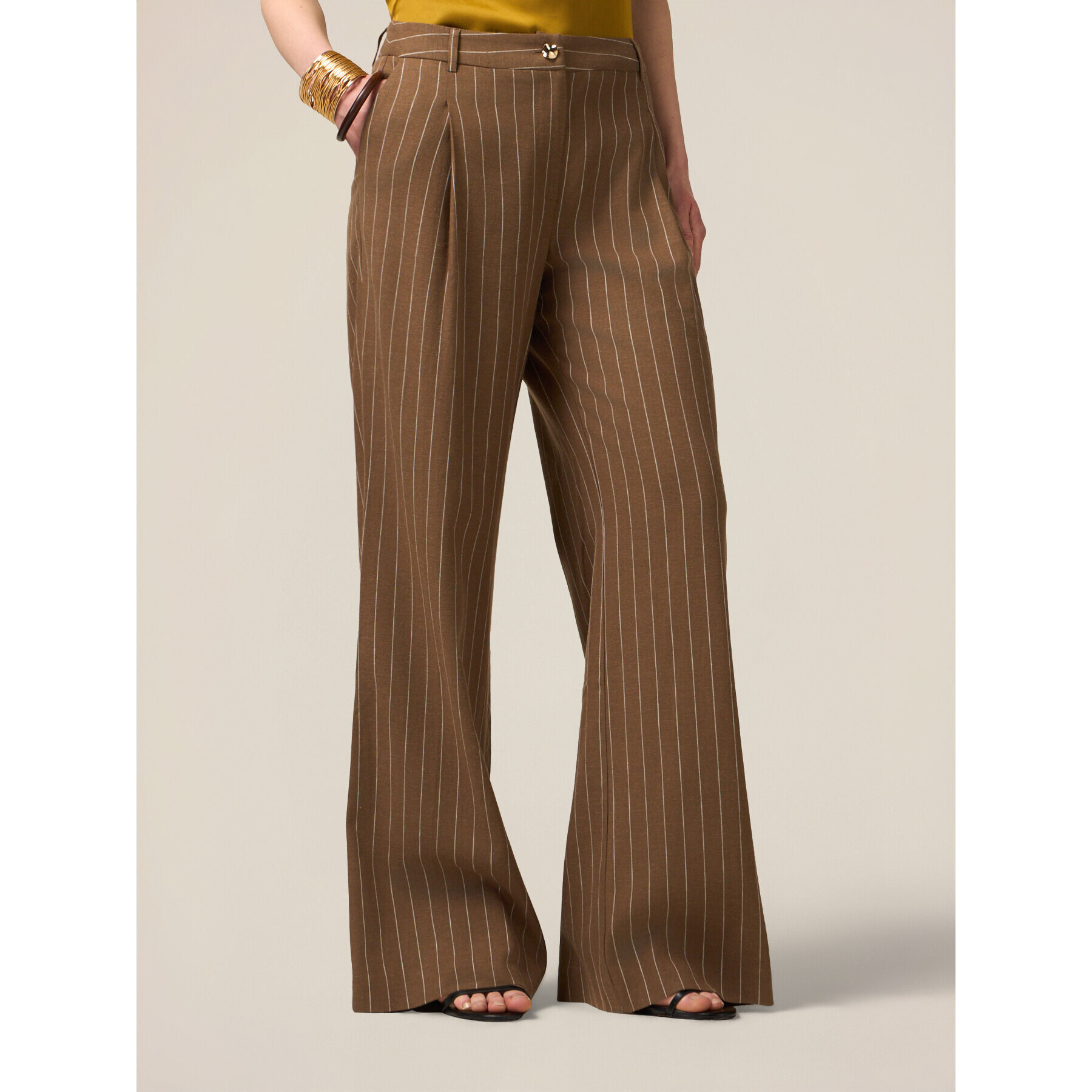 Oltre - Pantalones palazzo mezcla de lino - Verde militare