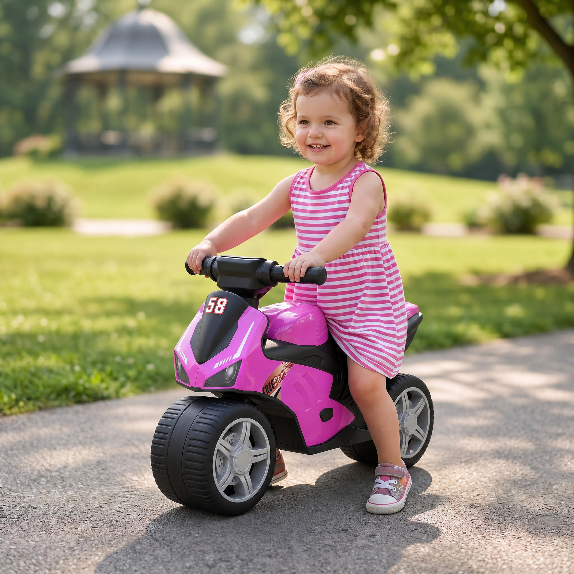 Bicicleta sin Pedales, Moto Correpasillos con Música y Ruedas Extra Anchas, Bicicleta de Equilibrio para Niños y Niñas de 18 a 36 Meses, Rosa
