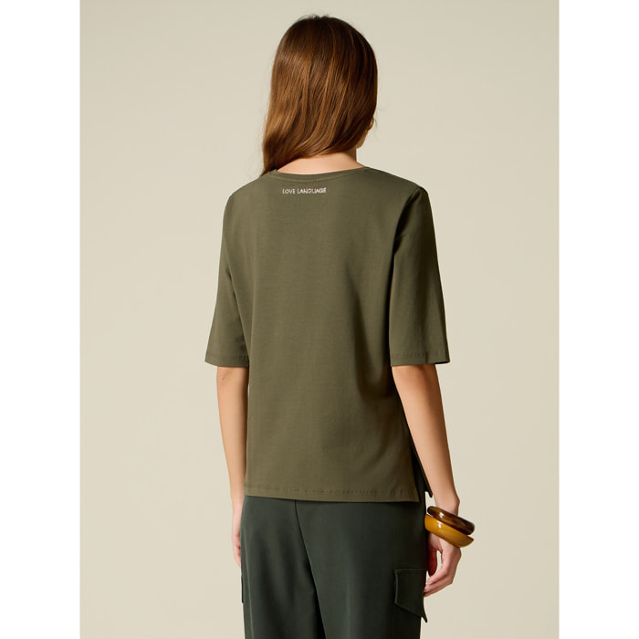 Oltre - Camiseta con microcristales - Verde militare