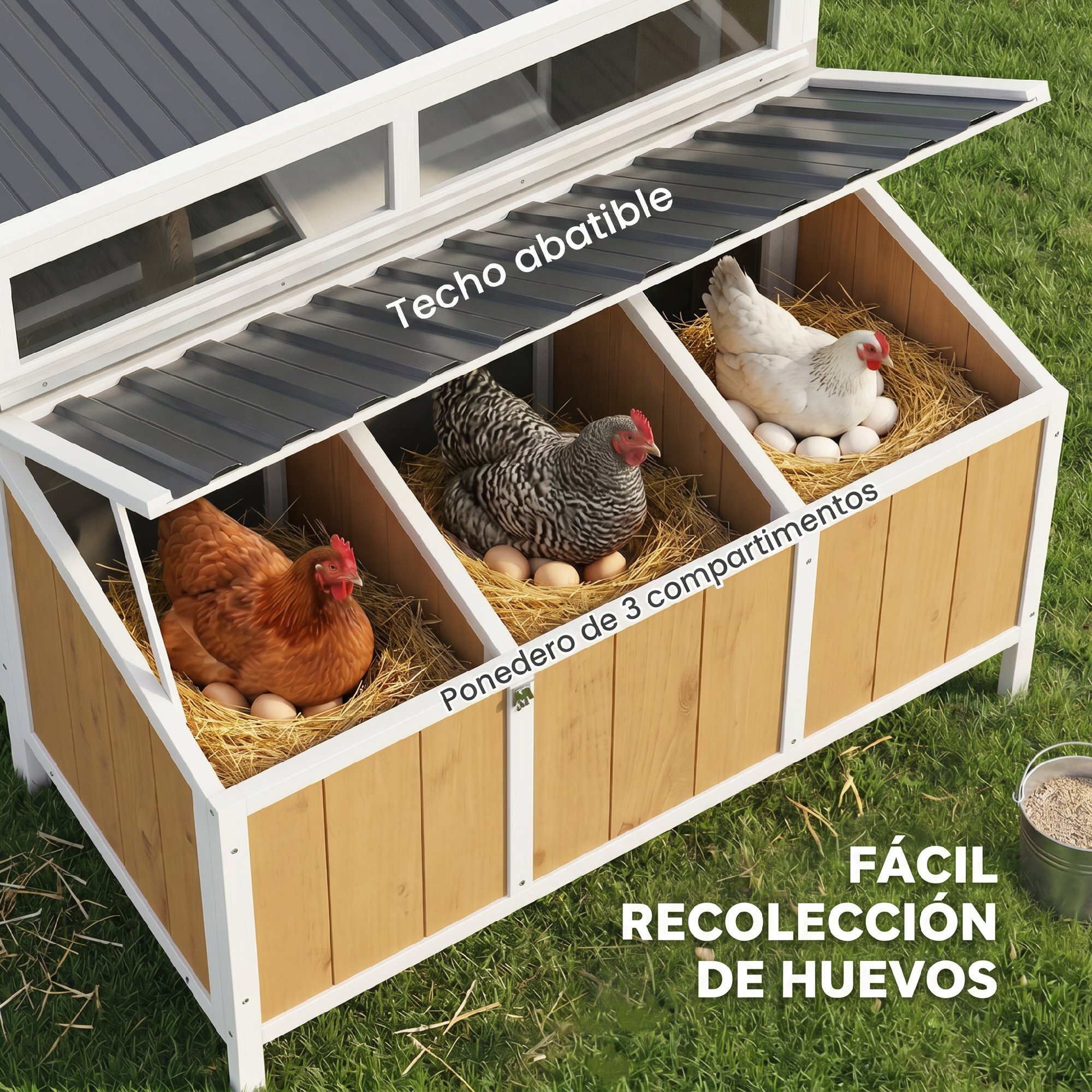 Gallinero para Exterior de Madera, 145x90x92 cm, para 2-4 Gallinas, Gallinero con Nido, Casa Lateral, Bandeja Extraíble, Techo Impermeable, Puertas con Cerradura, Perchas, Conejera, Amarillo