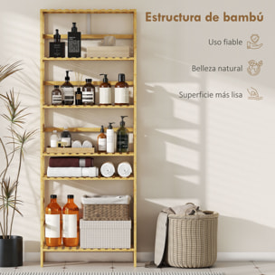 Estantería de Bambú de 6 Niveles, Estantería Almacenaje, Estantes Ajustables, Librería Estrecha para Espacios Pequeños, Baño, Sala de Estar y Cocina, 60x26x161 cm, Natural