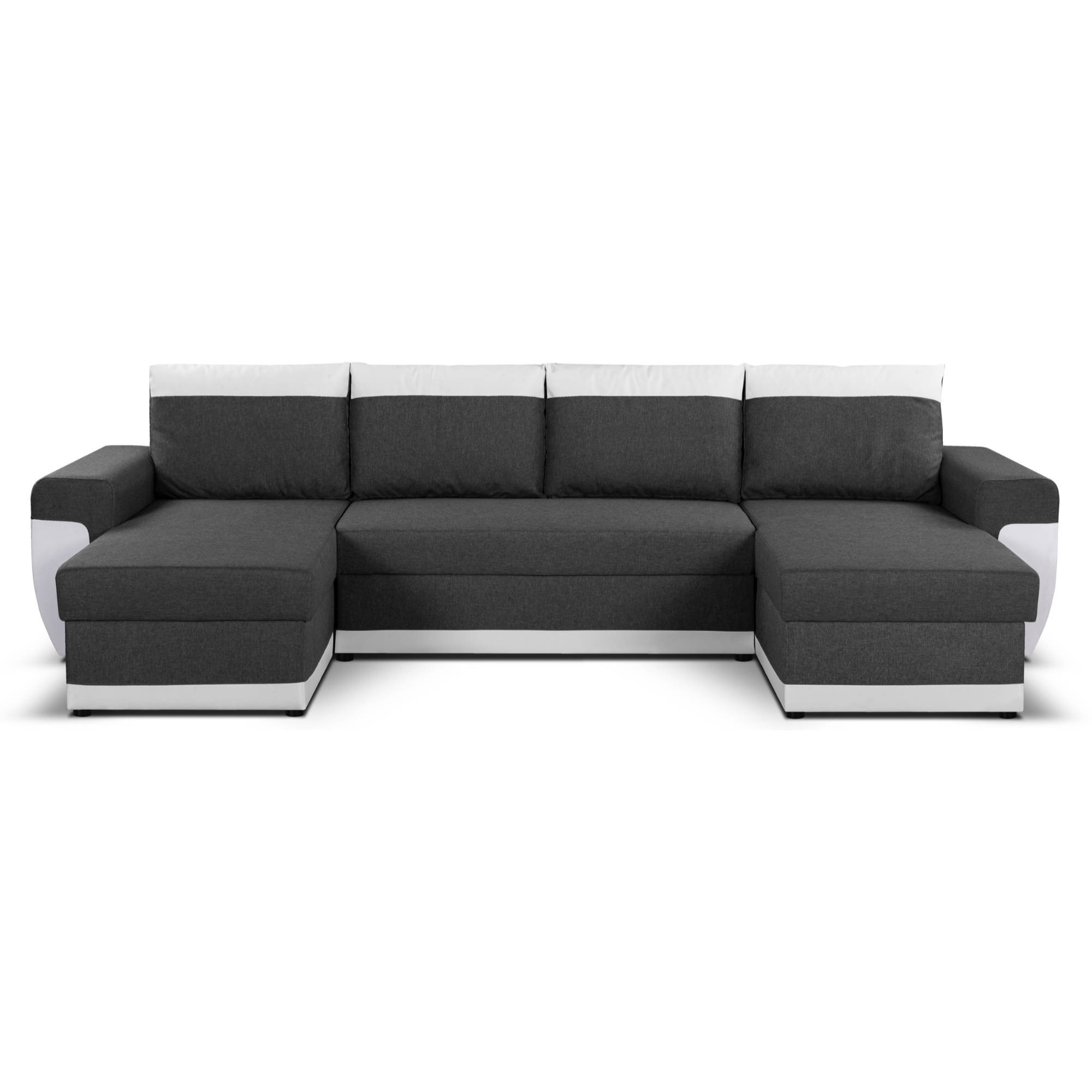 Milan - Canapé d'angle panoramique - convertible - 7 places - 2 coffres de rangement - Blanc / Gris