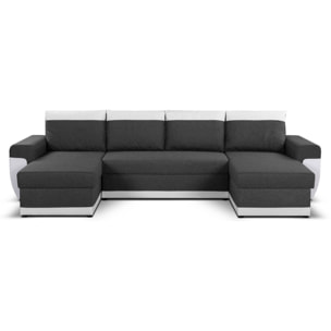 Milan - Canapé d'angle panoramique - convertible - 7 places - 2 coffres de rangement - Blanc / Gris