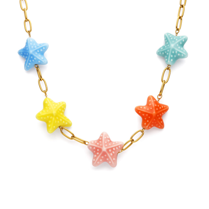Collar Starfish Chic Color Acero Baño Oro