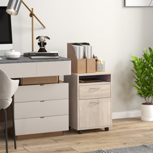 Cajonera de Escritorio con Ruedas, Cajonera de Oficina con Cajón, Compartimento, Puerta, Archivador Móvil para Estudio, Salón, 40x35x60 cm, Roble