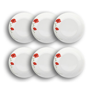 Lot de 6 assiettes creuses porcelaine blanche avec dessin 20,5cm COQUELICOT